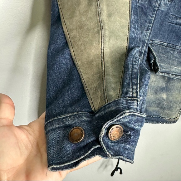 Zara Women’s Blue Distressed Denim Leather Elbow Patches Drawstring Jacket S - Picture 6 of 15